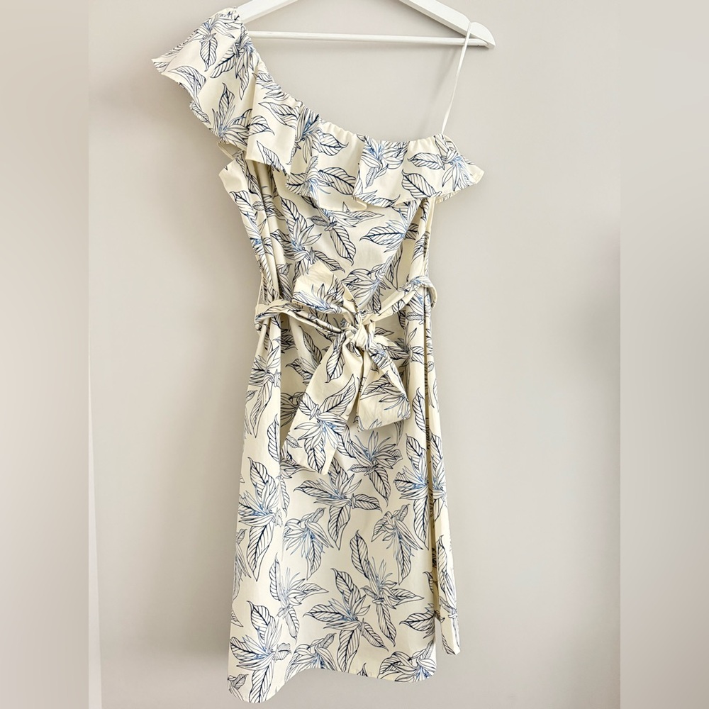 Banana Republic One Shoulder Ruffle Dress Arctic Ocean Cream XS NEW - Picture 4 of 11